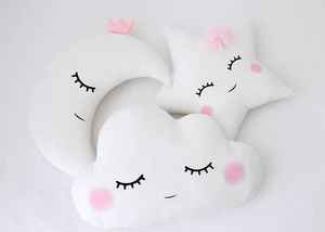 Coussin décoratif pour enfants en coton tufté, motif nuage, lune, étoile et chat, écologique, résistant aux taches, design mignon - Product Image 6