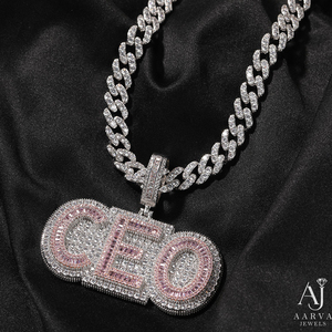 Collier pendentif lettre CEO, entièrement serti de moissanite, en argent plaqué rhodium, bijoux hip-hop unisexe pour cadeau de fête - Product Image 4