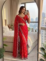 Indischer Traditioneller Ethnischer Party-Sari mit Pailletten-Stickerei für Hochzeiten und Festliche Anlässe als Damen-Outfit