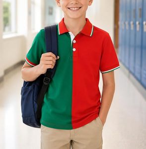 Chemises polo décontractées respirantes pour garçons, manches courtes, uniformes scolaires, chemises à blocs de couleur, mélange coton/polyester, col classique, 5-14 ans - Product Image 5