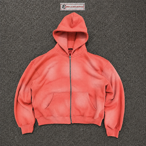Sudadera con capucha rosa coral premium extragrande con cremallera, unisex, estilo urbano, holgada, con cremallera completa, logotipo personalizado, venta al por mayor - Product Image 5