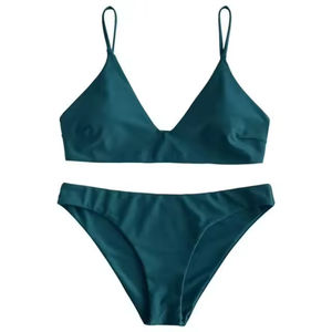 Traje de Baño Bikini de Punto Transpirable de Alta Calidad para Mujer, Diseño Casual Sólido por Encima de la Rodilla con Hombros Caídos, Colección 2026 - Product Image 2