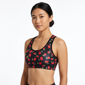 Women's Sports Bra <b>Cherry</b> Print Medium Support Breathable Yoga <b>Top</b> Spandex Polyester Design - Product Image 5