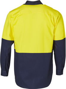 Vêtement de travail industriel à manches longues jaune/bleu marine bicolore, haute visibilité, en coton sergé, antistatique et respirant, pour mécanicien - Grande Vente - Product Image 3