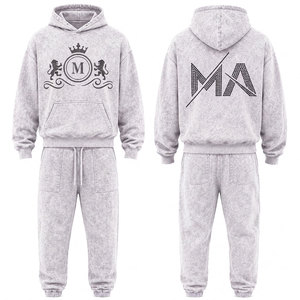 Chándal Unisex Gris con Capucha y Logotipo Estampado, Pantalones Largos con Cordón, Ropa Casual, 100% Algodón, Peso Medio - Product Image 1