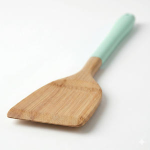 Spatule en bois de teck massif de qualité alimentaire FSC avec manche vert menthe, ustensile de cuisine écologique, spatule en bois antiadhésive - Product Image 2
