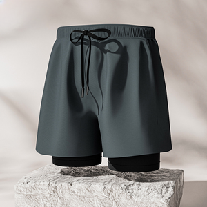 Wholesale Mens Fitness Shorts <b>Mid</b> Waist Breathable Quick Dry Canvas Sports Drawstring Closure High Street Style 100% Polyester - Product Image 3