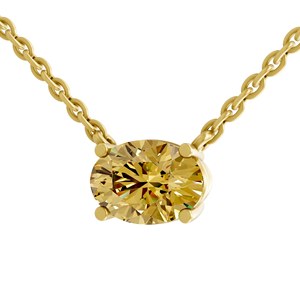 Magnifique collier solitaire Fernanda à quatre griffes avec diamant de laboratoire jaune soleil taille ovale, fabriqué en or massif 10k/14k - Product Image 5