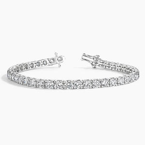 Pulsera de tenis de oro blanco con diamantes chapados en rodio de 10K/14K/18K, corte redondo, cierre tipo brazalete, joyería unisex, regalo - Product Image 1