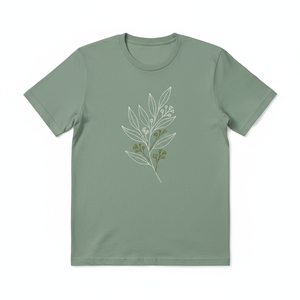 Camiseta Oversize de Algodón Orgánico con Diseño Artístico, Estilo Urbano Ecológico, Estampado Floral Verde, Manga Corta, Venta al por Mayor - Product Image 1