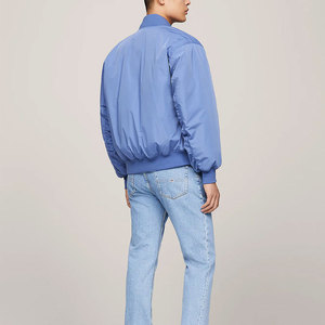 Blouson bomber bleu clair pour homme, couleur unie, fermeture éclair, style décontracté, matière polyester, vêtement d'automne - Product Image 3