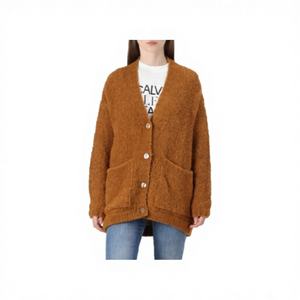 Suéter cárdigan de punto informal para mujer con detalles de flecos, bolsillos delanteros con botones voluminosos cálidos para días fríos de otoño e invierno - Product Image 1