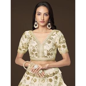 Adorable <b>White</b> Sequins Slub Silk Engagement Wear Lehenga Choli - Product Image 3