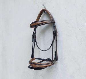 Kiran Overseas Ko-2030 Bridon en cuir pour cheval, marron clair et marron, avec sangle de nez, fronture et rembourrage de la tête avec surpiqûres - Product Image 4