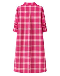 Vestido Camisero a Cuadros Rosa Personalizado para Mujer, Manga Larga, Cierre de Botones, Midi, Casual, Holgado, de Algodón Tejido, con Bolsillos Delanteros, para Uso Diario - Product Image 2