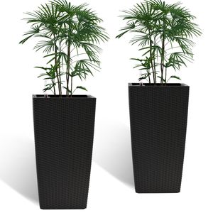 Maceta Cuadrada de Diseño de Ratán Sintético de 22 Pulgadas de Alto, Sistema de Riego Automático Inteligente para Interiores y Exteriores, Maceta para Flores de Porche - Product Image 1