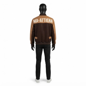 Blouson Bomber Homme Marron Beige Color Block Zippé Décontracté Streetwear Tendance Veste Mode Personnalisée OEM ODM Vente en Gros Vêtements d'extérieur - Product Image 4