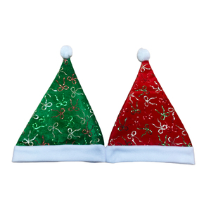 Chapeau de Père Noël rouge avec pompon blanc, motif nœud à paillettes, accessoire de costume pour fête de Noël, bonnet de Noël - Product Image 6