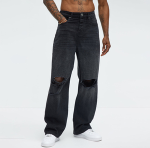 Custom Black Baggy Jeans Fashion Heavyweight Black Jeans for Men Straight Stacked High Quality Men Denim Jeans - Product Image 1