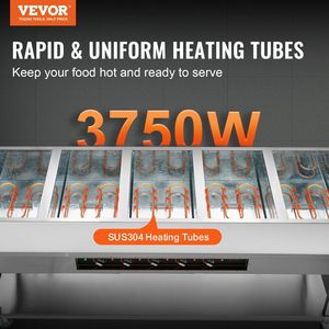 Scaldavivande Professionale a 5 Scomparti, 3750W, Elettrico a Vapore, 20.6QT, Attrezzatura per Buffet e Catering con 4 Ruote - Product Image 2