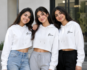 Hoodie court blanc personnalisé pour femme, sweat-shirt oversize, fabricant de vêtements streetwear à marque privée - Product Image 3
