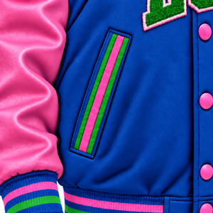 Custom Embroidery Winter Windproof Varsity <b>Jacket</b> <b>Men</b> Blue Green Pink <b>Letter</b> Logo Front Stand Collar Regular Fit Sporty Style - Product Image 6