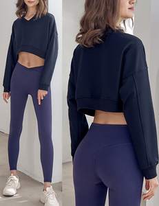 Haut court à capuche doublé polaire pour femme, grande taille, style décontracté, en fibre de polyester, manches longues, épais, pour l'hiver et le printemps, personnalisable - Product Image 5