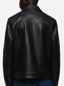Mens <b>Sheepskin</b> Black Leather Trucker <b>Jacket</b> - Product Image 3