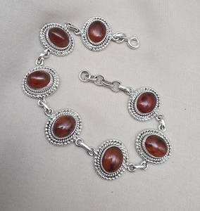 Bracelet réglable en argent sterling 925 avec cabochon ovale en ambre, style religieux, fait main, bijou en pierre précieuse de haute qualité pour femme - Product Image 4