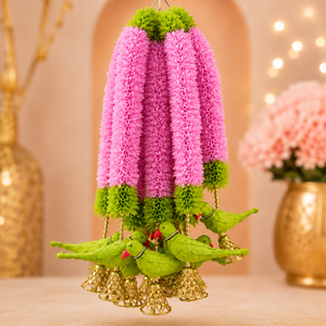 Guirlande artificielle suspendue en tissu Gajra avec clochettes, motif perroquet, faite à la main, pour décoration de mariage indien, anniversaire ou maison, 2 pieds - Product Image 4