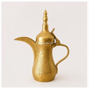 Cafetera Árabe Tradicional Dallah de Latón, Hecha a Mano con Grabado Dorado, Tetera de Oriente Medio, Decoración para Ramadán, Set de Regalo Premium - Product Image 6