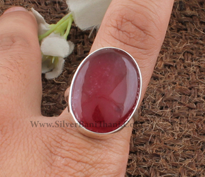 Wholesale Natural Red <b>Jade</b> Large Oval Gemstone Statement <b>Ring</b> Sterling Silver Plated Wedding Women's Gift - Product Image 6