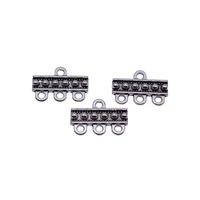 Connecteur multi-brins à points 1-à-3, 18x13mm, en alliage de zinc argent antique, maillon à 4 boucles pour bracelet superposé