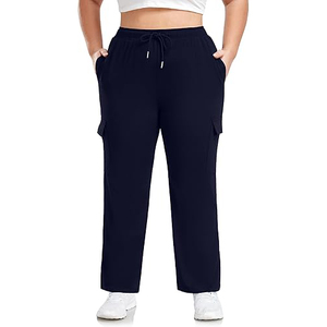 Spring Women Cargo Pants Casual Loose Fit Solid <b>Trousers</b> <b>Elastic</b> <b>Waist</b> Breathable Multi Pocket Cargo Pants for Women - Product Image 4