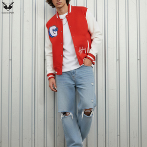 เสื้อแจ็คเก็ตวาร์ซิตี้ผู้ชาย สตรีทแวร์ คุณภาพดีที่สุด สีแดงและสีขาว ไซส์ใหญ่ วัสดุที่ดีที่สุด แฟชั่นคลาสสิก เสื้อแจ็คเก็ตวาร์ซิตี้ผู้ชาย - Product Image 6
