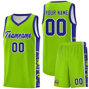Ensemble de maillots de basket personnalisés vert et bleu, sublimés, col en V, respirants, en mesh, uniforme adulte unisexe, nom et numéro d'équipe 00, OEM ODM - Product Image 1