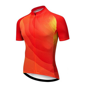 Ensemble de maillot de cyclisme pour hommes, imprimé géométrique, manches courtes, rouge, orange, noir, respirant, coupe sportive d'été - Product Image 4