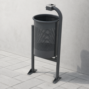 Contenedor de Basura Metálico Perforado Gris para Exteriores con Soporte, Cesto de Residuos Público para Parques y Calles con Cenicero Superior - Product Image 4