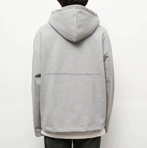 Sweat-shirt à capuche oversize en coton lourd, col en V, court, vintage, pour hommes - Product Image 3