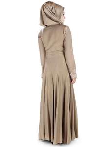 Beige Embroidered Polyester ODM <b>Abaya</b> Salwar Kameez Muslim Women Long Sleeve Floor Length Hijab Dress for Prayer <b>Wedding</b> Ethnic - Product Image 3