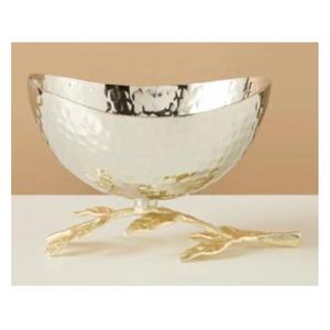 Bol en métal moderne fait main avec poignées florales dorées, finition polie, compatible lave-vaisselle et écologique, idéal pour servir des aliments lors de fêtes - Product Image 4