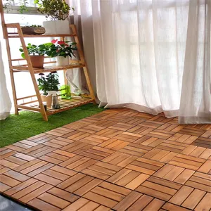 Dalles de terrasse extérieures en bois d'acacia massif, emboîtables, écologiques, sans entretien, modernes, antidérapantes, imperméables, mat - Product Image 4