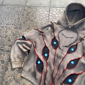 Men's Blue <b>Tie</b>-Dye Hooded <b>Zipper</b> Sweatshirt Oversized Fit Rhinestone Dot Pattern Casual Style Regular Sleeve Autumn Wear - Product Image 5