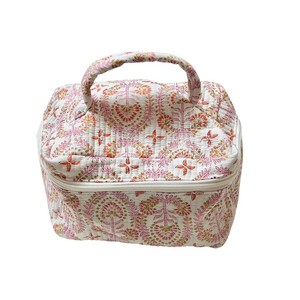 Bohemian Embroidered Cosmetic <b>Case</b> with Zipper and Soft Handle Medium Size Textile Makeup Bag - Product Image 5