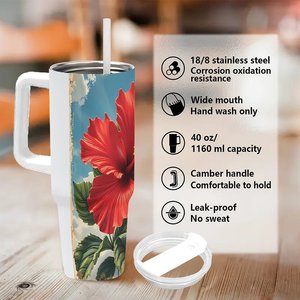 Gobelet isotherme personnalisé en acier inoxydable 40 oz avec motif hibiscus pour cadeaux de mariage et cadeaux de mariée - Product Image 5
