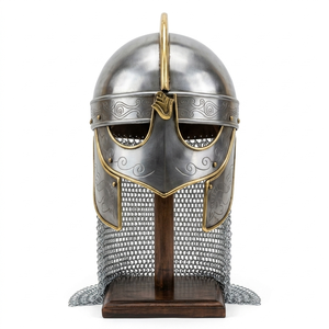 Norse Viking Helmet Medieval Knight Armor Polished Metal Gravure Printing Historical Reenactment Costume OEM - Product Image 1