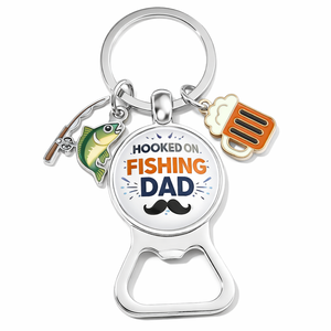 Llavero abridor de botellas de metal personalizado, de aleación de zinc pulido plateado, abridor de tapas portátil, con diseño de varilla para cerveza y dijes de pez de lujo, con anillo FOB - Product Image 1