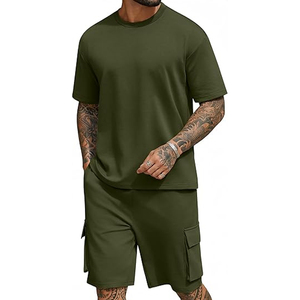 Custom Men 2 Piece <b>Set</b> Manufacturer 220 GSM Cotton T Shirt Shorts <b>Set</b> Oversized Casual OEM Private Label Bulk - Product Image 1