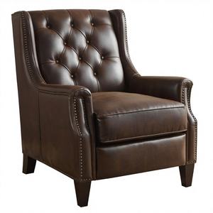 Sillón Clásico de Cuero Marrón con Detalles de Tachuelas y Botones, para Sala de Estar - Product Image 1