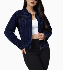 Hardihood International Veste en jean bleu foncé pour femme, boutonnée, effet vieilli, imprimé floral, strass, en coton - Product Image 3